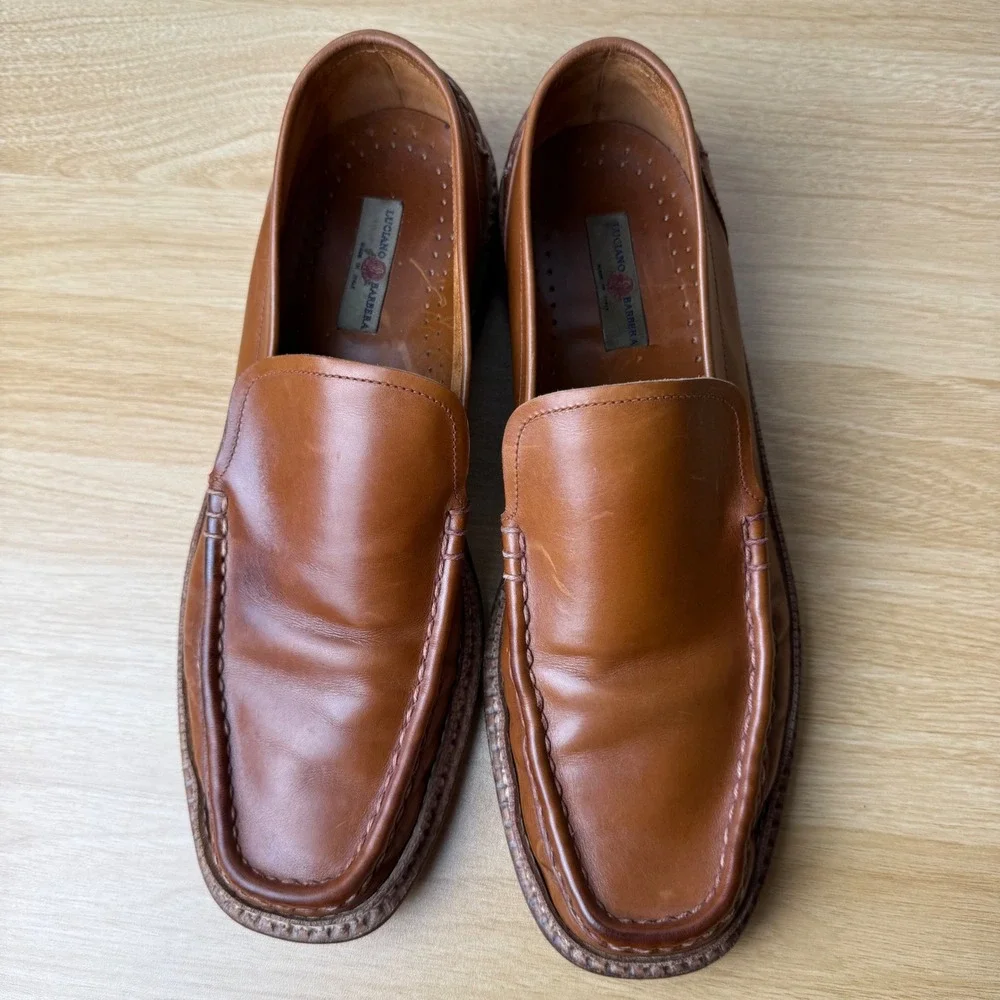 Luciano‎ Barbera Leather Slip On Loafers Mens 10.5 Tan Italian Luxury Designer